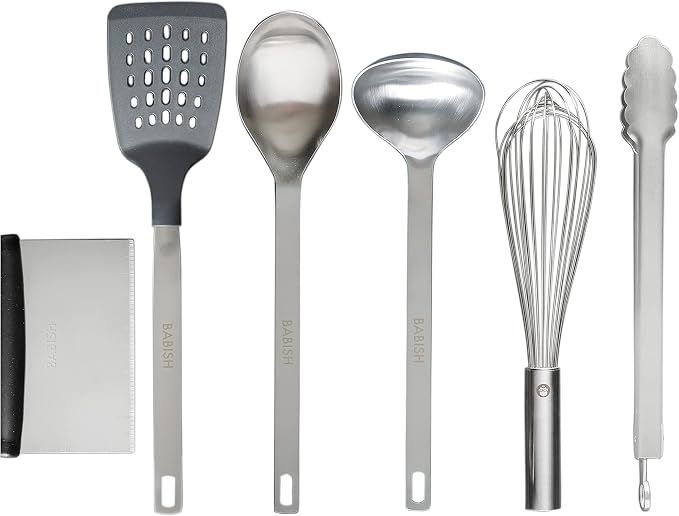 Babish 11 Piece Essential Teak Wood, Silicone, and Stainless Steel Tool Set