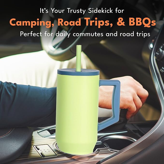 Elemental Spill Proof 40oz Insulated Tumbler with Handle & Straw Travel Mug | Stainless Steel Commuter Travel Coffee Mug for Cold Beverages, Includes 2 Straws & a Spill Proof Lid for Everyday Use