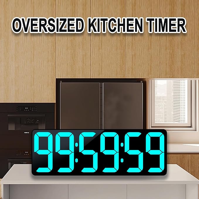17.2" Bluetooth Digital Wall Clock with Seconds, Large Countdown Timer for Classroom Home Gym Kitchen Office, Alarm Clock with Remote Control, 4 Dimmable Brightness, Auto DST (Ice Blue)