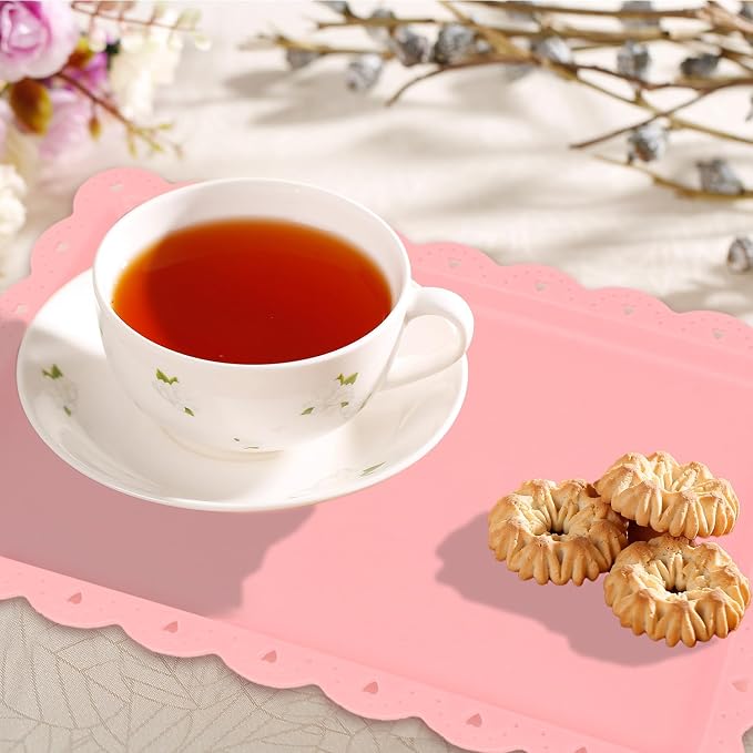 Food Tray, 12 Pack Serving Tray Serving Platter Fruit Dessert Plates, Plastic Serving Trays Rectangle Dessert Trays for Party, Wedding, Restaurant, 14.4" X 9.3" (Pink)