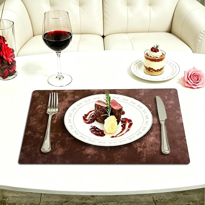 Faux Leather Placemats Set of 4, 11.8"x17.7", Coffee Brown | Reversible Table Mats, Waterproof, Stain & Heat Resistant, Easy Clean for Dining, Gatherings, Outdoor