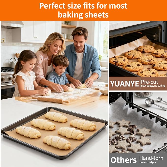 YUANYE 400PCS Parchment Paper Baking Sheets, 12"x16" Unbleached Precut Half Parchment Paper for Baking, Non-Stick Baking Paper for Baking, Grillin, Steaming Bread Cookies, Oven, Air Fryer, Microwave