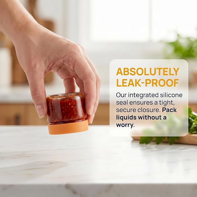 2 oz Glass Dressing Containers With Lids, Sauce Jars for Lunch, 6pk | Airtight ,BPA Free,Perfect for salad dressing sauce dip condiment to go lunch box Accessories , Dishwansher safe