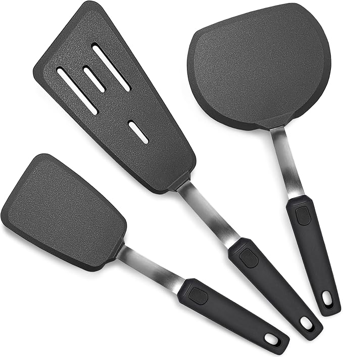 3 Piece Silicone Spatula Turner Set Cooking Utensils Set | Heat Resistant, Flexible Stainless Steel with Silicone, Nonstick Cookware Compatible, Dishwasher Safe