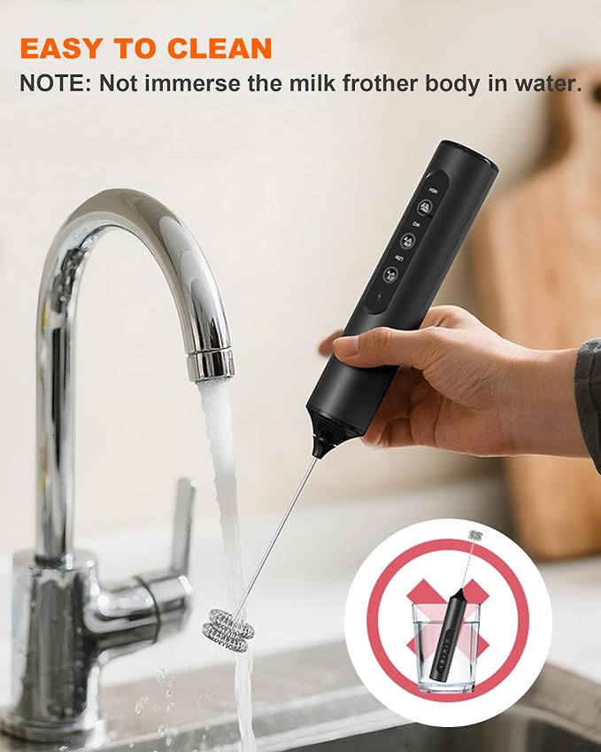 3-Speed Electric Milk Frother Handheld Foam Maker, Black | 3 Whisks & Dual Coil Whisk, TYP-C Rechargeable, Travel Case - Frother for Coffee, Matcha, Hot Chocolate
