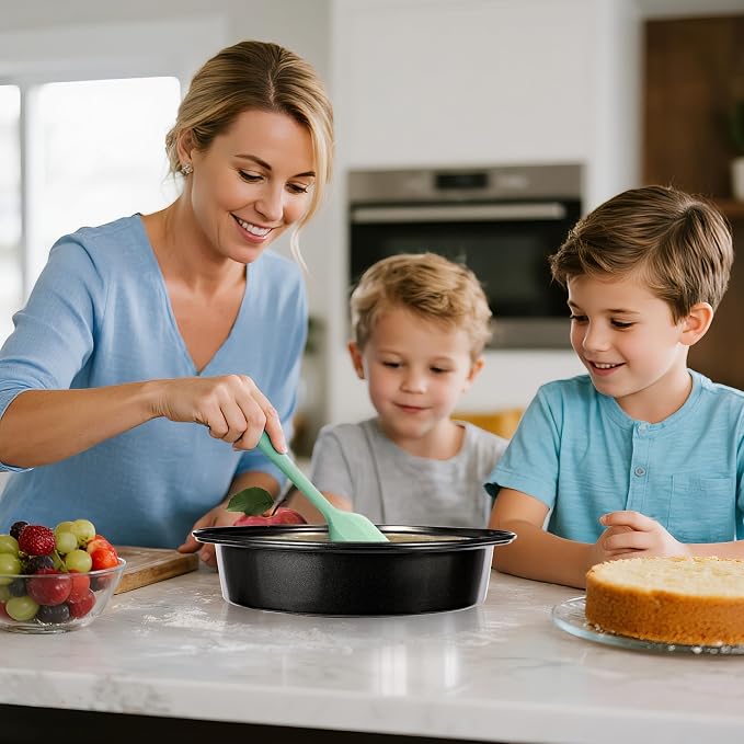 8 Inch Cake Pan, Nonstick 4 Pack Round Cake Pans with 100 Parchment Paper | Cake Pans 8 Inch for Birthday Christmas, Sturdy Circle Cake Pan Sets with Handle for Baking Layer Cakes, Dishwasher Safe