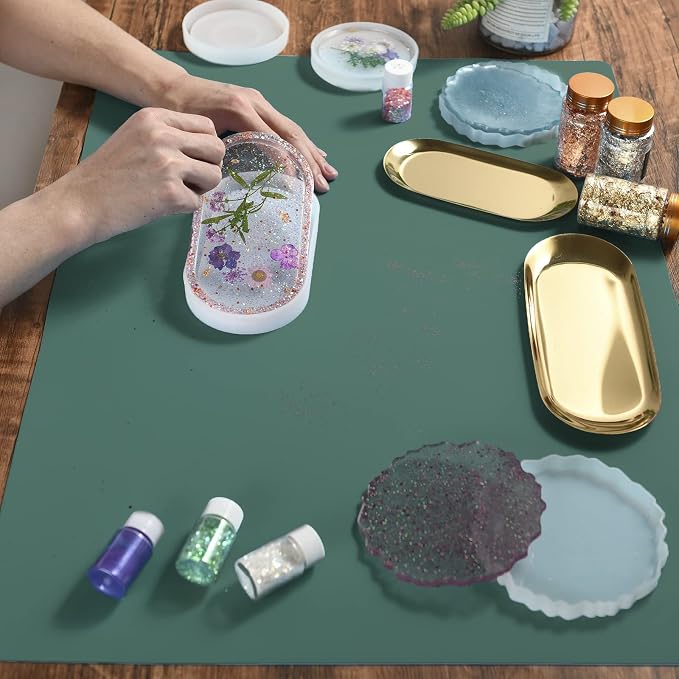 Sapid Large Silicone Sheet for Crafts Silicone Mat for Resin Art Painting | Extra Thick Jewelry Casting Mats, Nonstick Nonslip for Epoxy Resin, Art Paint,Heat-Resistant Counter Mat 20"x27.9" Dark Green