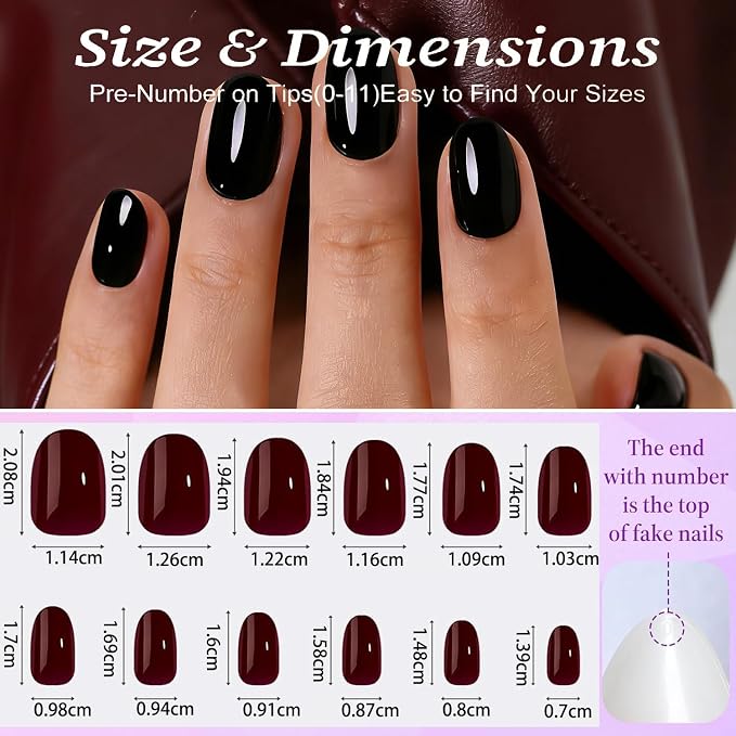 Black Short Press on Nails, Oval Fake Nails Kit Nails Press Ons | Short Oval Fake Nails,Apply Protective UV coating,Salon Quality Nails in 12 Sizes - 24 Nail Kit with Glue