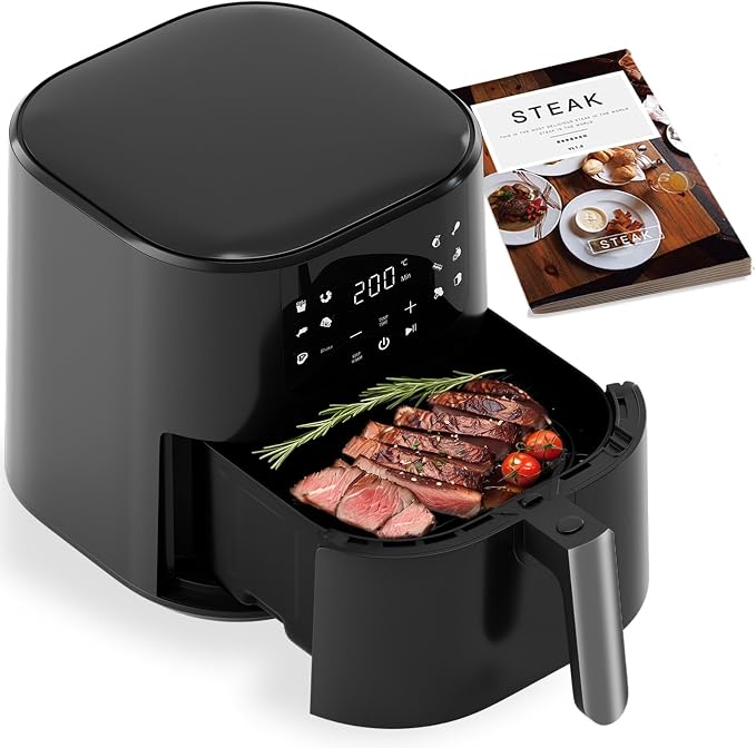 Qido Air Fryer, 5.28 QT Square Airfryer, 400°F Fast Heating Air Fryers Oven with One-Touch Presets, Auto-Off, Dishwasher-Safe Nonstick Basket, Multiple 8 in 1 Function, Black