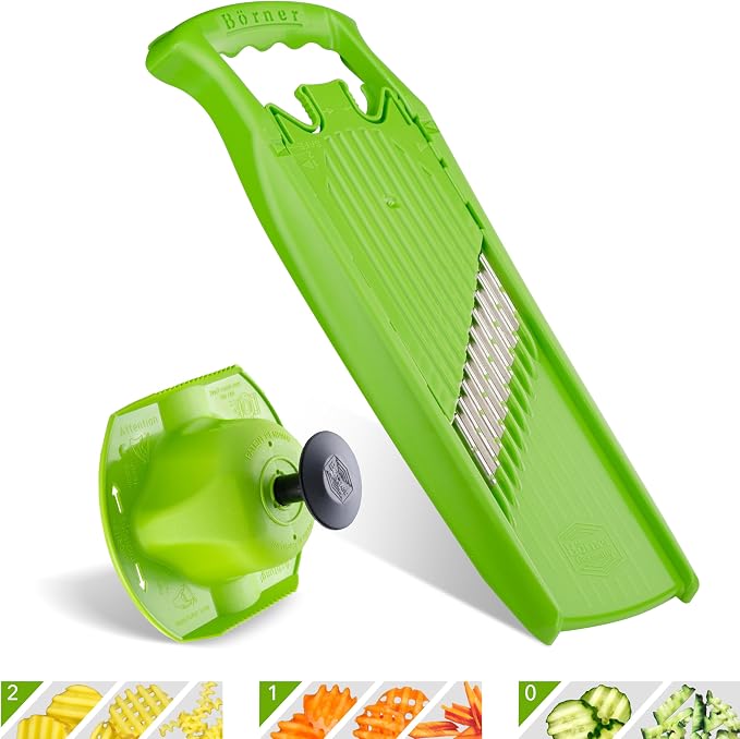 Börner by Reston Lloyd Wave-Waffle Power Line • Crinkle Cut/Spirelli Vegetable Slicer & Food Safety Holder • Slicer for Wave Waffle Cut Style • Multiple Thickness Options • Made in Germany, Green