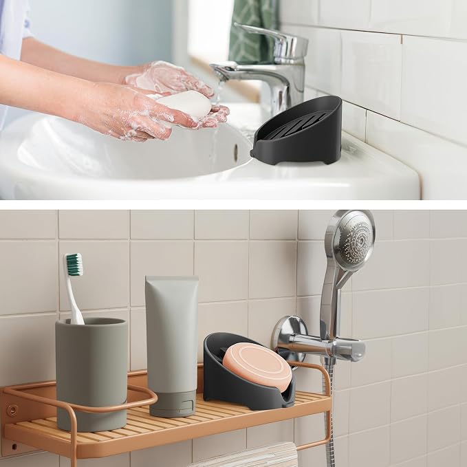 NiHome Silicone Sponge Holder for Kitchen Sink, Fits Scrub Daddy Mommy | Self-Draining Dispenser Organizer Tray, Sink Caddy Countertop Fits Soaps, Scrubber, Dishwasher Safe, Includes Brush