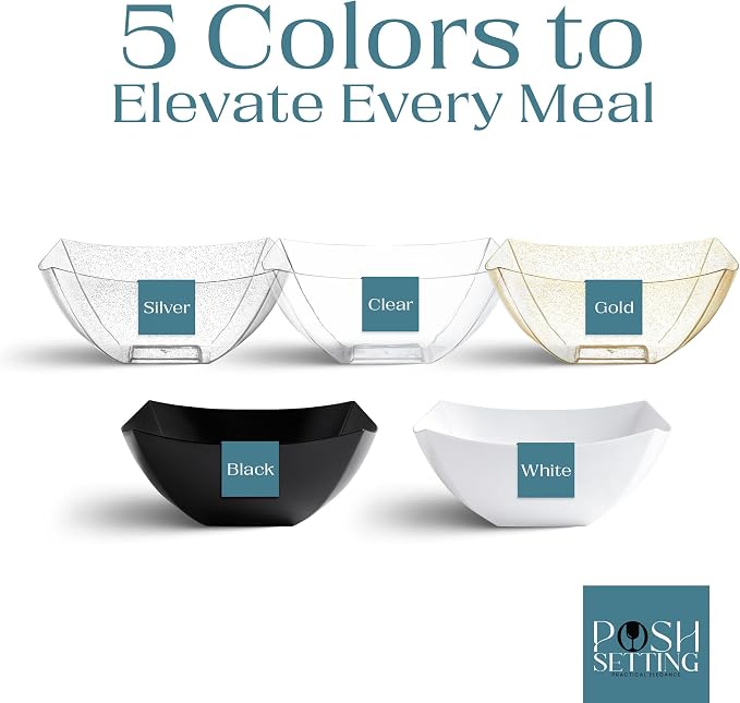 4 Pack Disposable White Plastic Serving Bowls Square Party Candy Use 16oz | Square Design. Disposable Party Tableware. Salad, Fruit & Candy Use. Candy Buffet Containers. White Plastic.