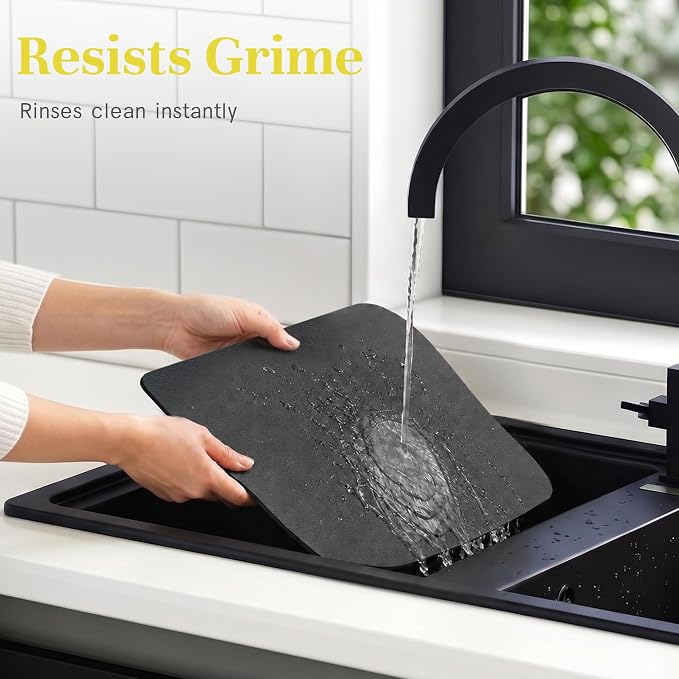 Small Stainless Steel Dish Drying Rack & Dish Mat Set, Gray | Rust-proof stainless steel dish rack with quick-drying, easy-to-clean mat. Fits kitchen counter, apartment or RV.