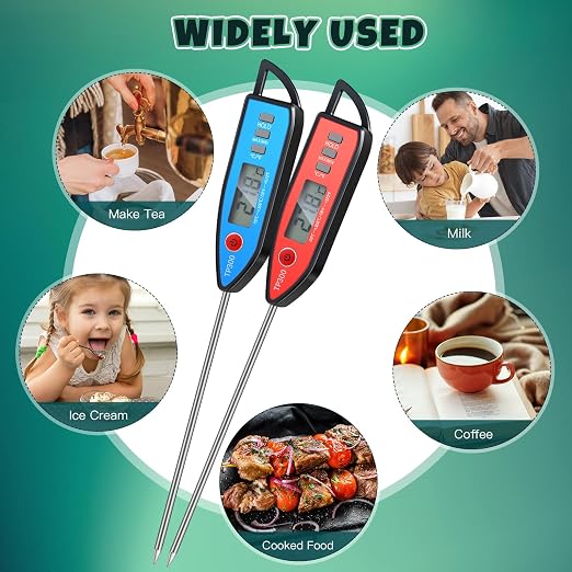 10 Set Digital Food Thermometer Long Probe Instant,Black | Waterproof for Water, Liquid, Candle and Cooking Meat Thermometer Read for Kitchen BBQ Grill Candy