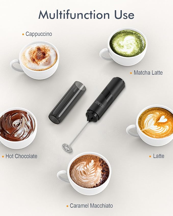 Milk Frother Handheld with Cover, Battery-Operated Electric Foam Maker Frother Wand, Whisk Drink Mixer & Foamer for Coffee, Latte, Matcha, Hot Chocolate