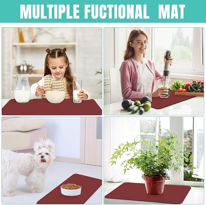 Coffee Mat Super Absorbent Dish Drying Mat Coffee Bar Mat 18"x 36", Red | Match with Coffee Machine Accessories Large Drying Mats for Kitchen Counter