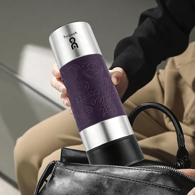 Travel Coffee Mug with 360°Lid, Travel Coffee Tumbler 16 oz Leak Proof, Stainless Steel Insulated Travel Mugs for Hot and Cold Spill Proof Leak Proof (Purple)