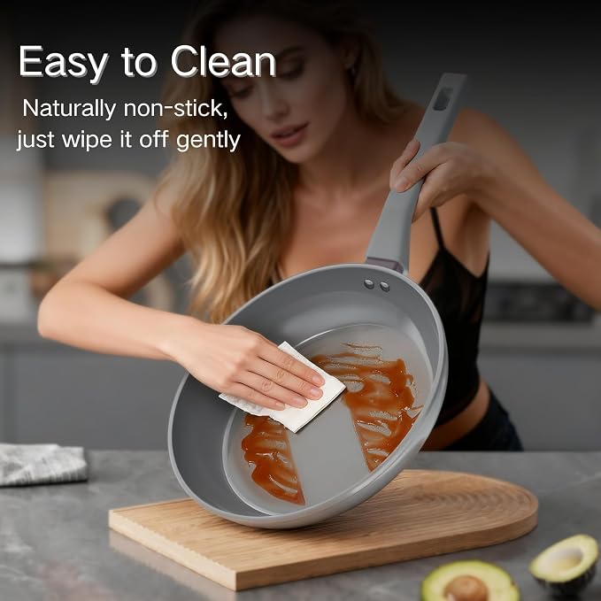 Sanho 8'' 10'' 12'' NonStick Frying Pan, Diamond-Titanium Ceramic Frying Pans Skillet, Non Stick Egg Pans with Stay Cool Handle for Induction, Dishwasher & Oven Safe, PTFE & PFOA Free, Non Toxic