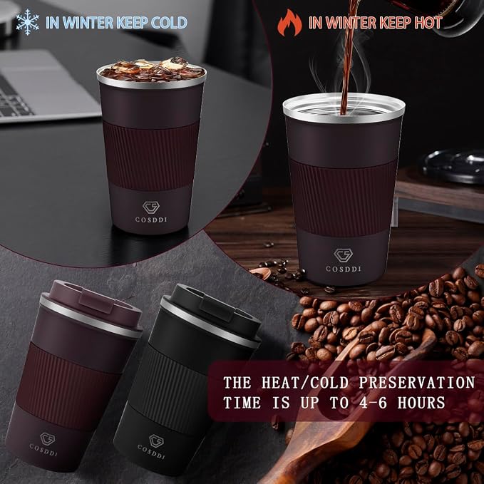 CS COSDDI 12 oz Coffee mug - Stainless Steel Coffee Cup with Leakproof Lid | Stainless Steel Double-wall insulation, 6-Hour Heat Retention, 360°Leak proof, BPA-free, Reusable And To Go Coffee Mug