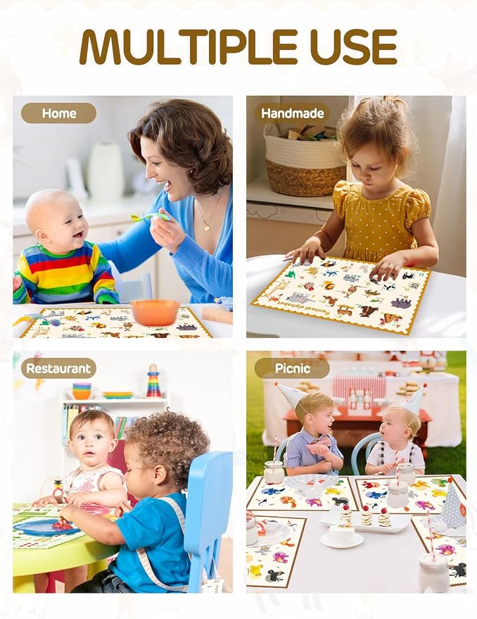 45 Pack Sticky Disposable Placemats for Baby & Toddlers,Toddler Placemat 12"x18" Kids Table Mat for Party, Picnic Table, Restaurants Dining Table Travel Essentials for Toddlers with 5 Designs