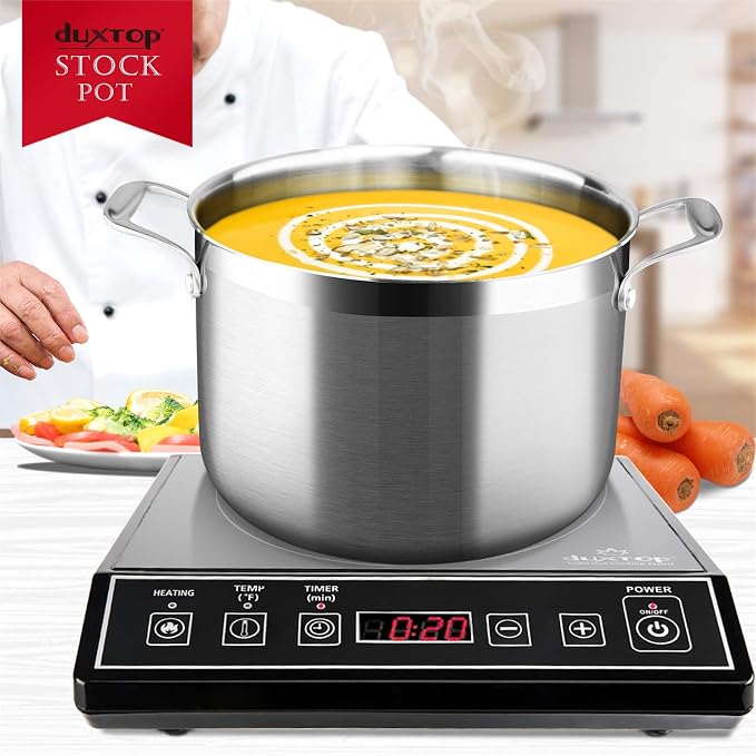 Duxtop Tri-Ply Stainless Steel Stock Pot with Lid 8 Quart | Whole Clad Cooking Pot for Soup and Stews, Large Capacity for Family Meal Preparation