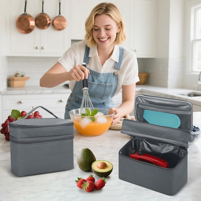 Hand Mixer Case for Kitchen Aid - Immersion Blender Attachments Storage Bag Blender Stick Handheld Carrying Case with Handle Hand Mixer Accessories, Portable Travel Organizer (Bag Only) Gray