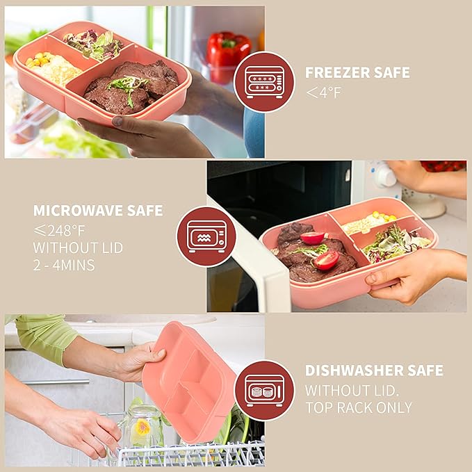 MISS BIG® Bento Lunch Box for Kids, 1150ml, 3 Compartments, Pink | Pink kids lunch box for school, daycare, snack portions, light meals, picnic food, and travel.