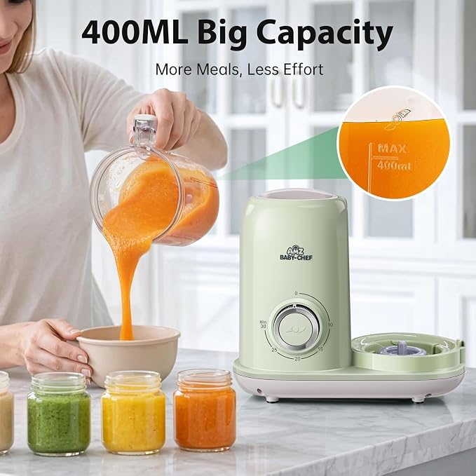 AMZBABYCHEF Baby Food Maker, 4 in 1 Baby Food Processor and Steamer, Puree Blender, Multifunctional Baby Puree Maker, Dishwasher Safe (Green)
