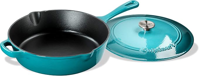 Cuisinart Chef's Classic Enameled Cast Iron Dutch Oven with Lid, Porcelain Enameled Interior, Oven Safe, Induction Compatible, 12-Inch, Chicken Fryer, Teal Gradient