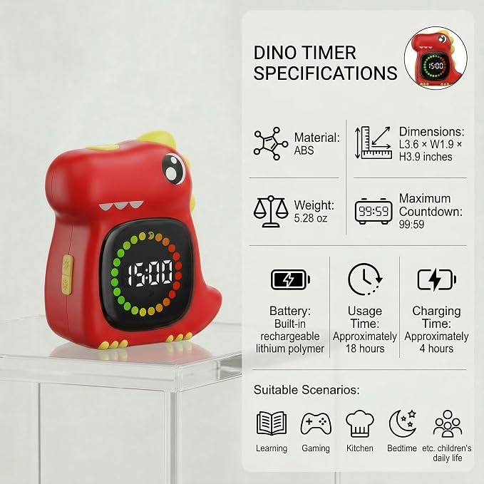 Potty Traning Timer 99 Minute Digital Countdown Timer for Kids | Dinosaur roar; Dinosaur Look; Long Battery Life