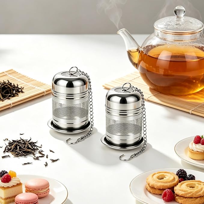 3Pcs Tea Infuser, 304 Stainless Steel Extra Fine Mesh Tea Strainer with Secure Threaded Lid & Hanging Chain, Reusable Loose Leaf Tea Filter for Home Restaurant Camping