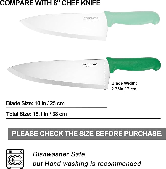 10" Professional Chef Knife, High Carbon Steel, Ergonomic (Green) | 10" High Carbon Stainless Steel,Versatile wide-blade chef knife,Non-Slip Ergonomic Handle,Durable, Stain-Resistant & Sharp.