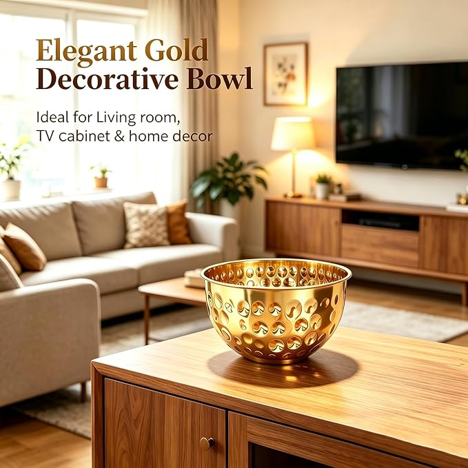 5-Piece Gold Stainless Steel Mixing Bowls Set | 4.9/4.2/3.2/2.1/1.6QT, Hammered Design, Food-grade, for Kitchen Meal Prep, Baking, Movie Night, Party and Home Decor