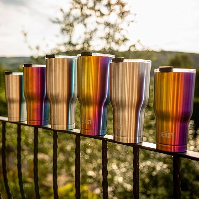 Beast 40 oz tumbler - Vacuum Insulated Tumbler with Straw - Leak Proof Stainless Steel Travel Mug - Double Wall Iced Coffee Cup - Reusable Water Bottle - Gifts for Mom, Women and Men (Rainbow)