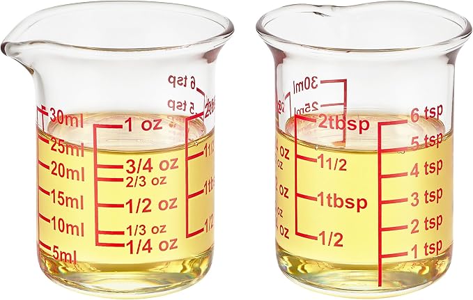 High Borosilicate Glass Measuring Cup with V-Shaped Spout, 30ml (1oz) | Pack of 2 – Precision Glass Measuring Cup for Kitchen & Bar