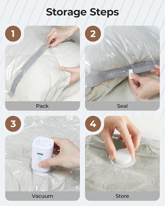 BAGSMART Vacuum Bags for Clothing with Rechargeable Air Pump, 12 Pack-Gray | Heavy-duty PA+PE material, Bonus Shoe, Laundry & Toiletry Bags, Save 80% Space Ideal for suitcase packing, travel & home.