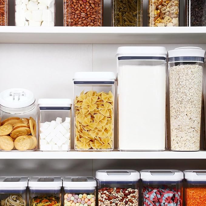 Felli Flip Tite Acrylic Food Storage Container with Lid 6” XL Air Tight Ring Seal Flip Lock, Plastic Kitchen Baking Canister for 5 lb Flour Sugar Rice Protein Powder Pantry Organizer (Nest-L)