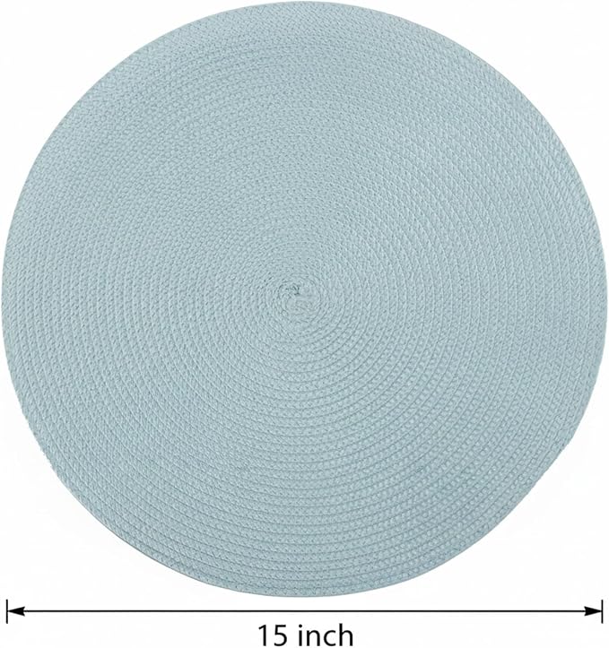 Winknowl 15 Inch Round Braided Placemats Set of 6, Washable Cotton Polyester Table Mats, Heat Resistant Non-Slip Place Mats for Kitchen Dining Table Decor (Light Blue,6pcs)