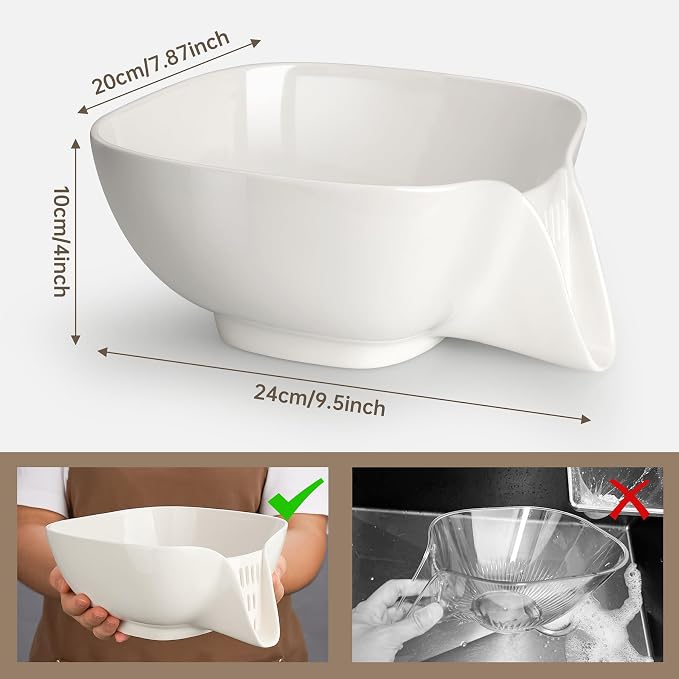 NiHome Multifunctional Ceramic Food Strainer with Integrated Drain Spout, Large Capacity Colander Bowl for Vegetables, Fruits, Pasta & More, Heat-Resistant, Crack-Proof, Easy to Clean, Dishwasher-Safe