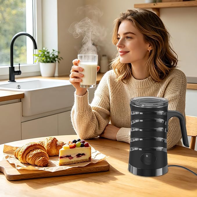 COO Milk Frother, 4-in-1 Electric Milk Steamer 350ml | Hot & Cold Foam Maker with Auto Shut-Off, Smooth Froth for Latte, Cappuccino, Macchiato & Hot Chocolate, Black