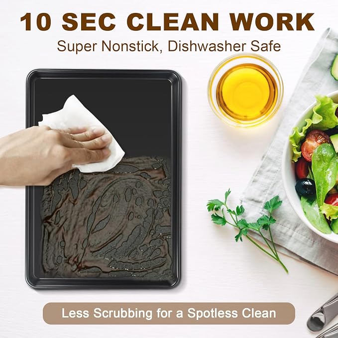 Baking Sheet Pan Set of 3, Nonstick Commercial Cookie Sheets for Baking | Commercial Half/Quarter/Jelly Roll Pans Replacement Toaster Oven Tray, Heavy Duty & Easy Clean