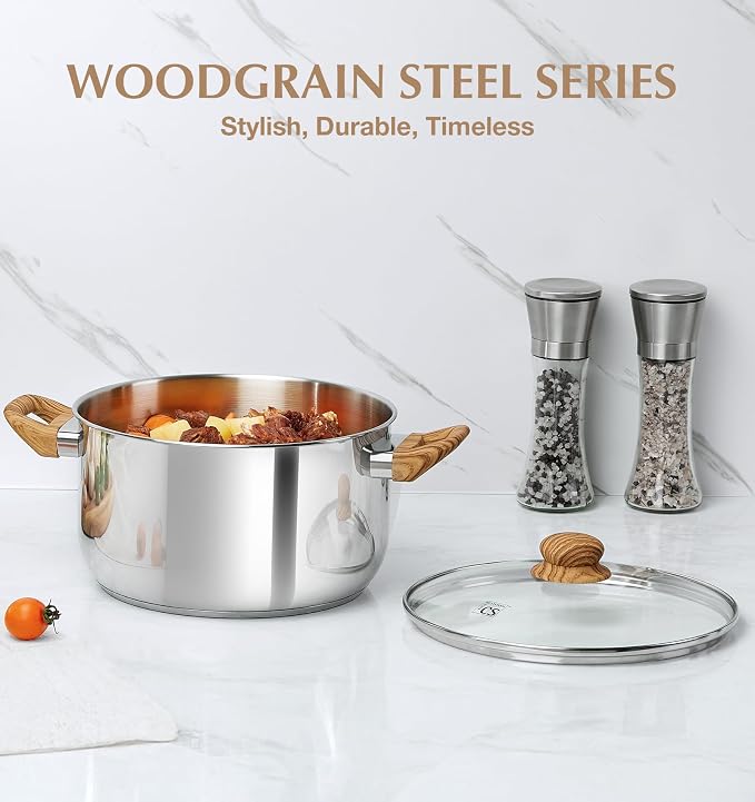 KOCH SYSTEME CS Stainless Steel Pot - 8 Quart Stainless Steel Stock Pot with Visible Lid, Steel Soup Pots with Heat-Resistant Bakelite Double Handle, Dishwasher Safe, Induction Compatible, 8QT