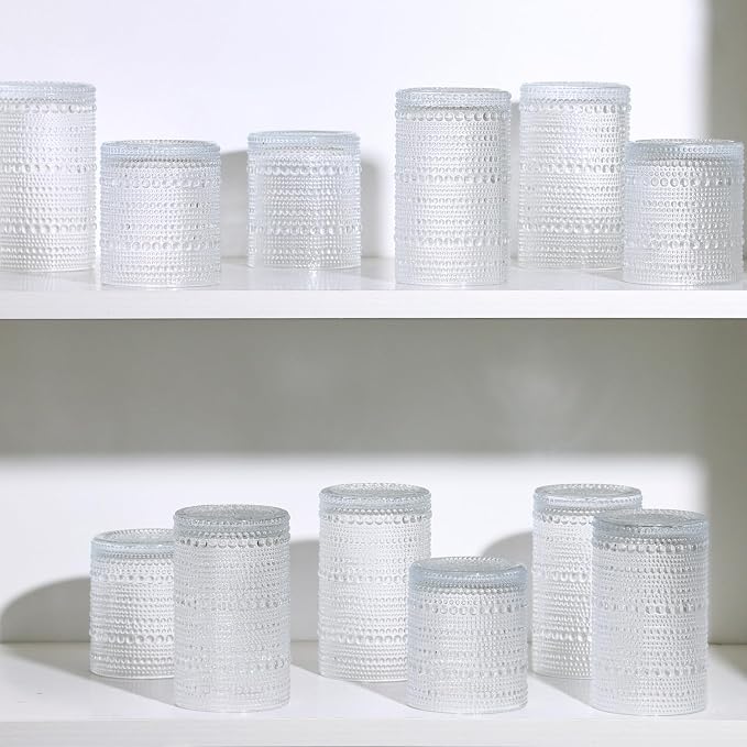 Moretoes 4 Pack Hobnail Drinking Glasses Set,Glass Cups | 12 Oz Highball Glasses & 10 Oz Cocktail Glasses, Kitchen Bar Tumbler Glassware Set for Whiskey, Beer, Juice, Milk