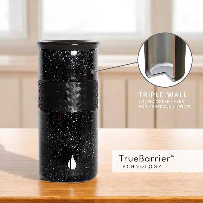 Elemental Artisan 16oz Triple-Wall Insulated Coffee Tumbler w/Ceramic Lid | Triple Wall Coffee Travel Mug, Reusable Stainless Steel Coffee Tumbler; Thermal Coffee Cups for Hot (6 Hrs) & Cold (18 Hrs)