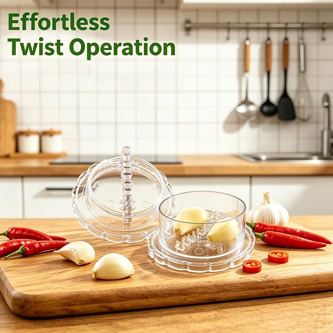 Clear Manual Garlic Twister Mincer, Crusher & Grinder for Ginger, Herbs | Clear Body Shows Mincing Texture, No-Blade Twist Design, Safe & Compact, Easy to Clean and Store