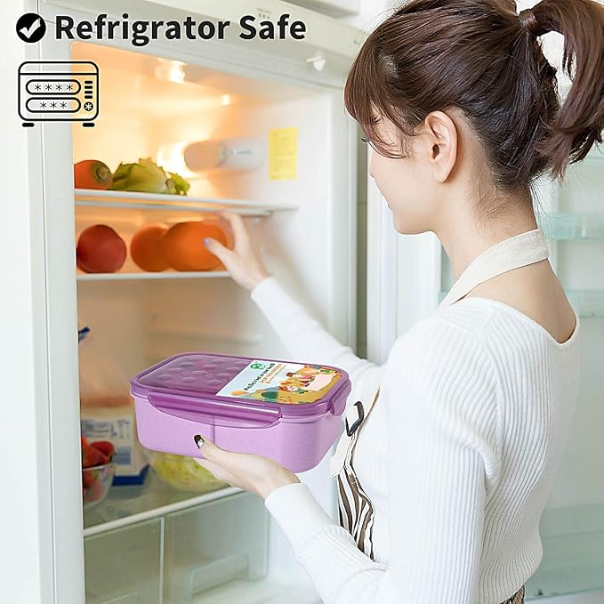 MISS BIG® Large Bento Lunch Box for Adults, 1900ml, 3 Compartments, Purple | Purple 1900ml adult lunch box for office meals, work lunch, meal prep, food storage, picnic, and travel.