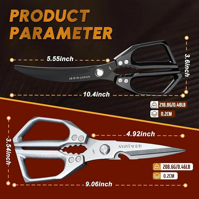 Huusk Kitchen Scissors for Food, Heavy Duty Kitchen Shears Set all Purpose | Stainless Steel Sharp Cooking Scissors for Meat, Fish, Chicken Bones, Turkey, Comfortable Handles, Gifts for Women