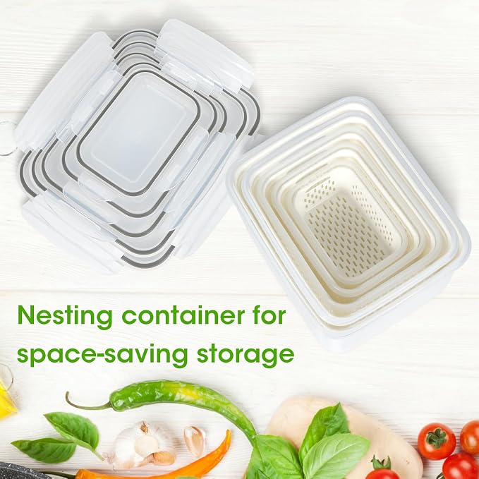 6 Pack Fruit Storage Containers for Fridge Berry Keeper Produce Saver | Airtight Food Container Set with Colander Lettuce Veggie Keep Fresh BPA Free Refrigerator Organizer Freezer Dishwasher Safe
