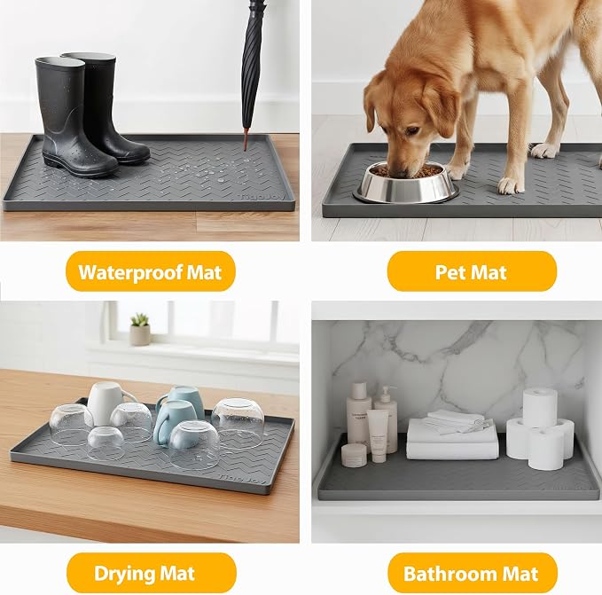 TigeJoy Under Sink Mats for Kitchen Waterproof 37" x 22", Cabinet Liner | Leak-Proof Silicone Mat Sink Protector, Kitchen Essentials Organizer and Storage,Boot or Shoe Tray, Pet Feeding Mat