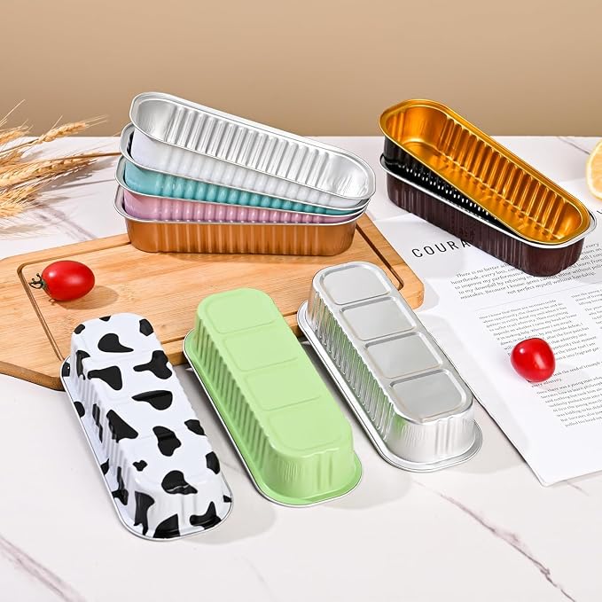 Findful Mini Loaf Baking Pans with Lids And Spoons (100 Pack, 6.8oz) Rectangle Aluminum Foil Baking Pans Tins Containers - Cupcake Containers Wrappers Cheesecake Creme Brulee Ramekins